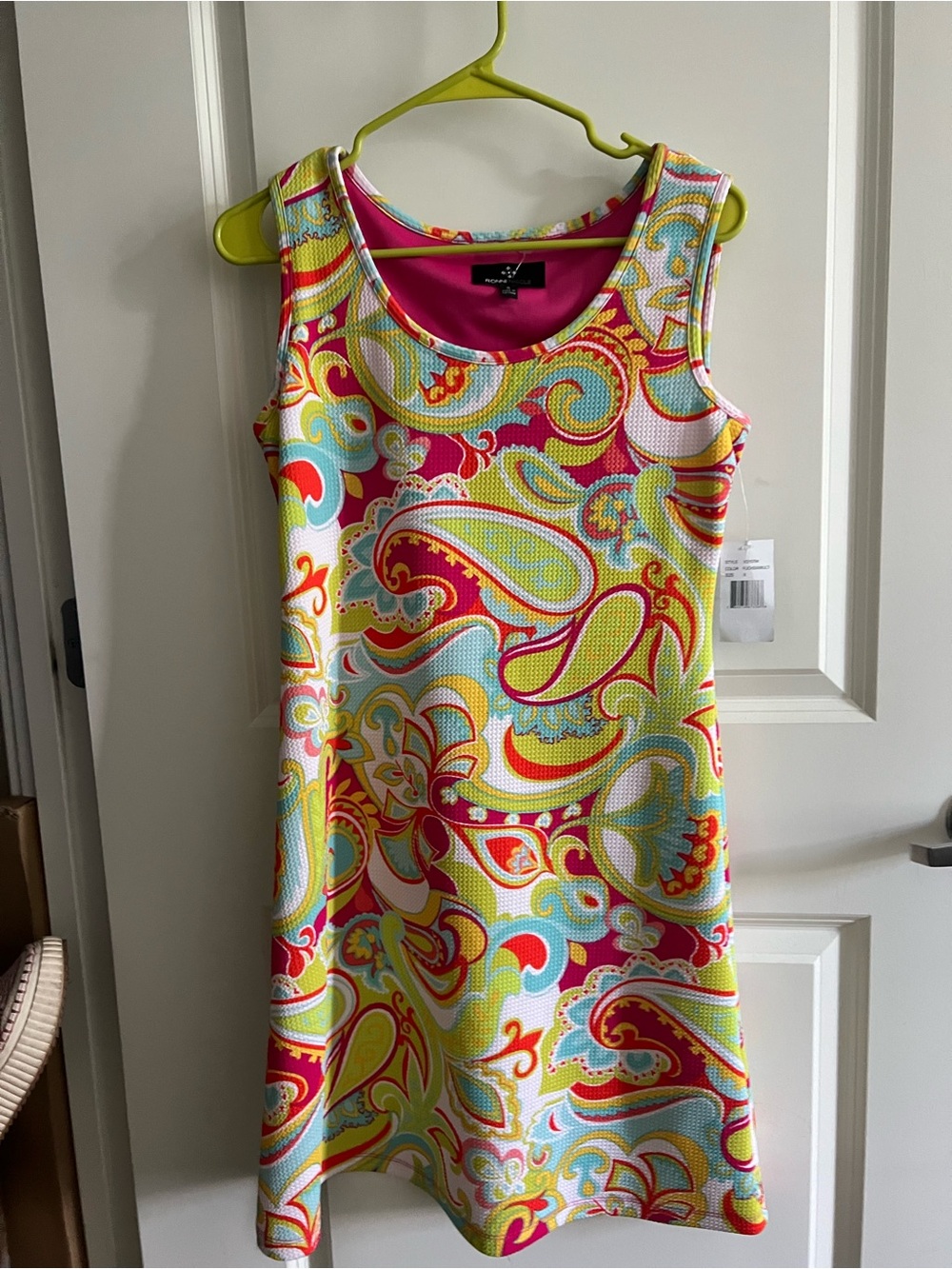 Sleeveless Paisley Print A-Line Dress in Pink and Yellow